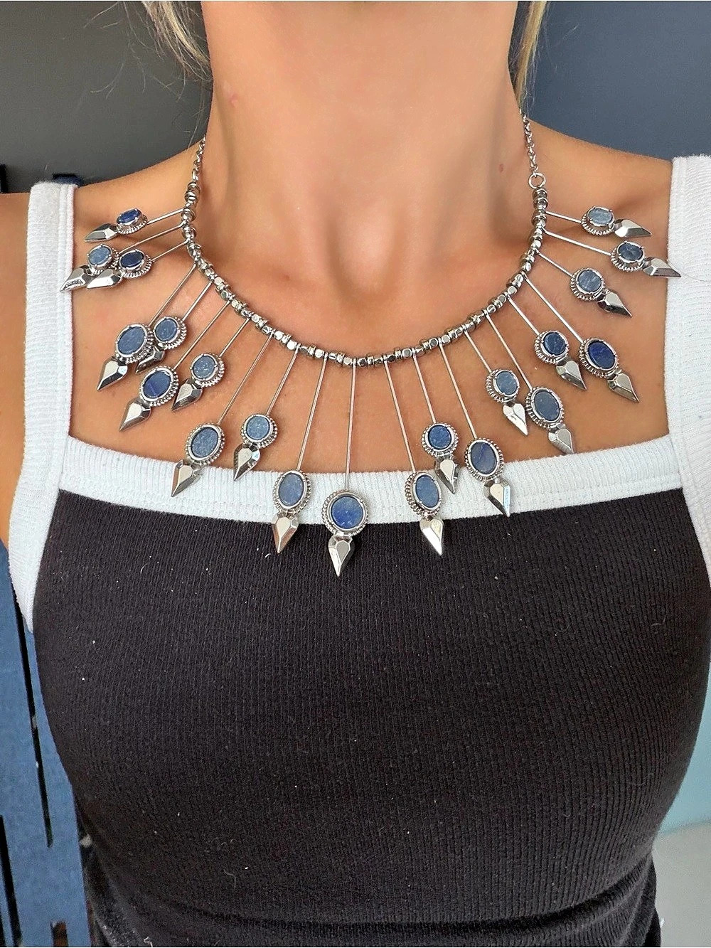 Kendra Scott Cici Collar Necklace Statement Blue Pendant Necklace